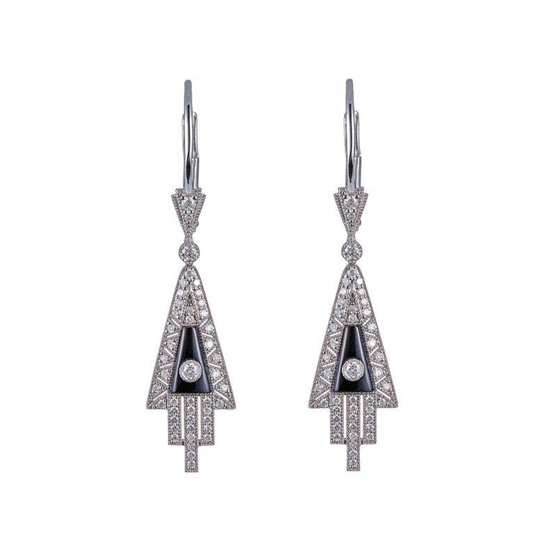 Onyxové náušnice z bílého zlata s diamanty 0,47 ct