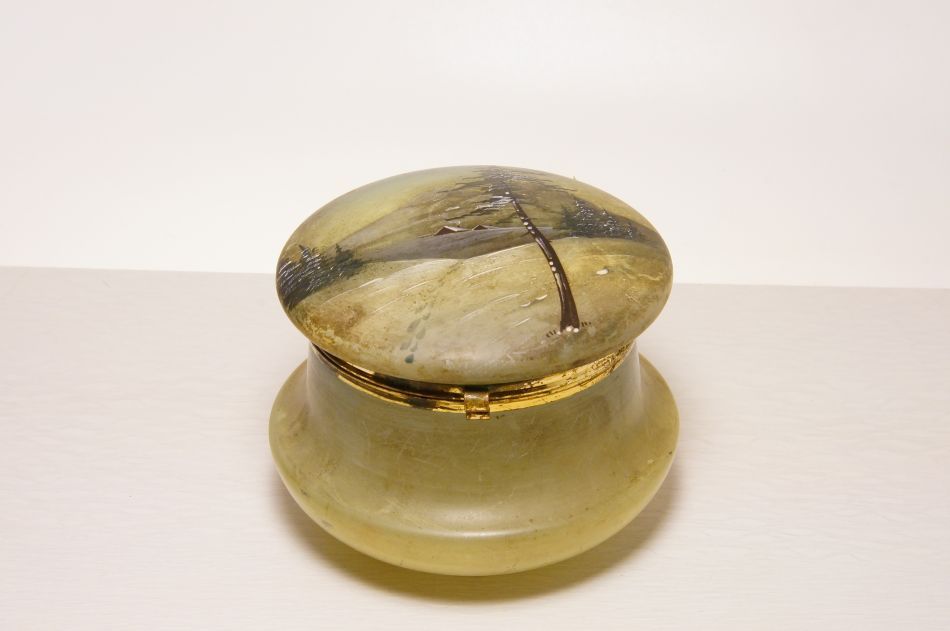 Stará dóza - šperkovnice  sklo malované smaltem