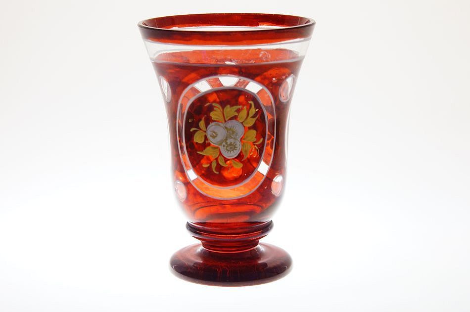 Biedermeier sklenice - rubínová lazura s malovanými medailony
