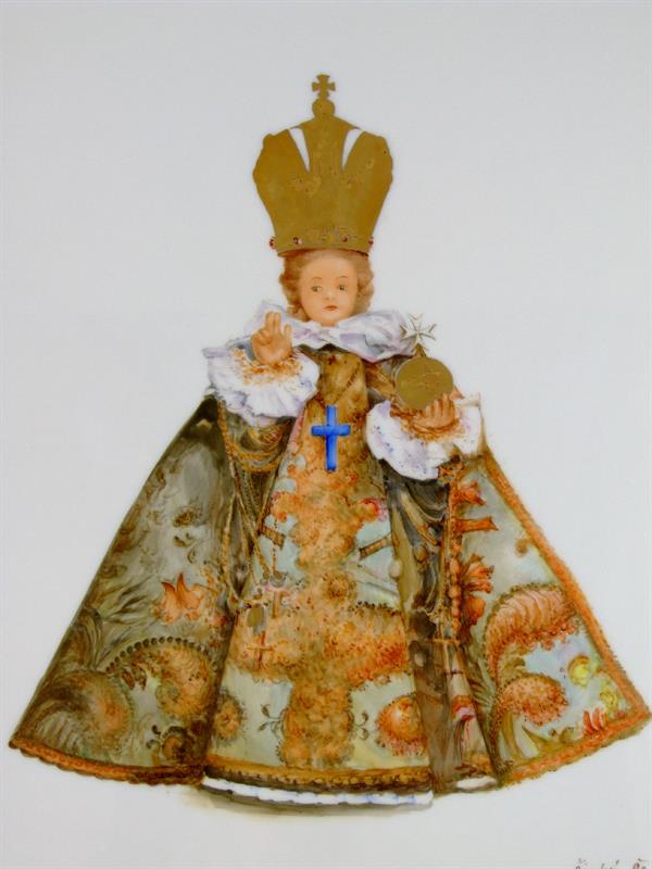 Pražské Jezulátko, malba na porcelánu Roman Široký 1992