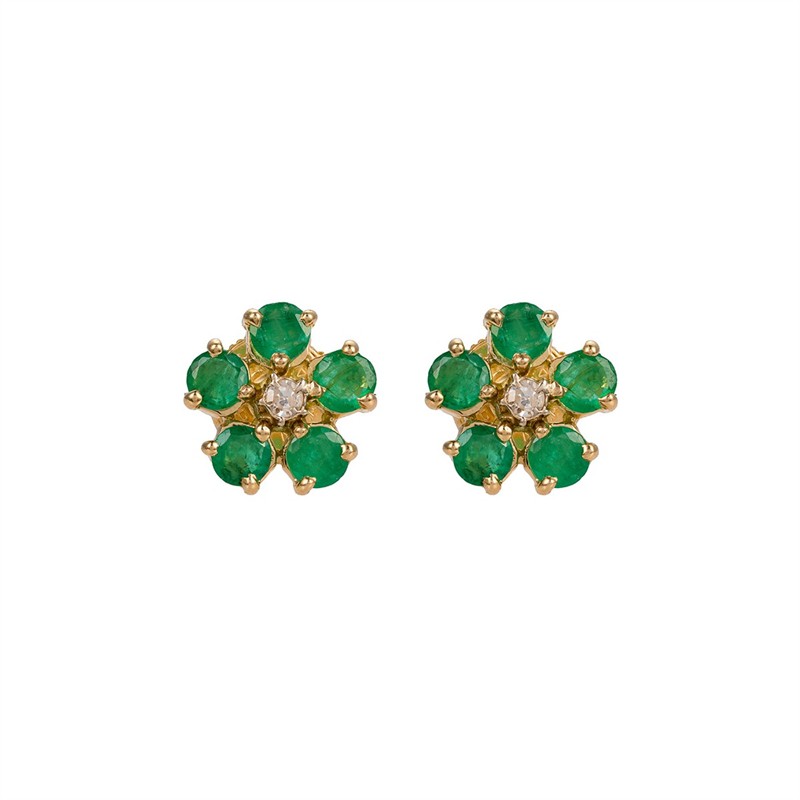 Smaragdové náušnice ze zlata 1,2 ct a diamanty 0,10 ct