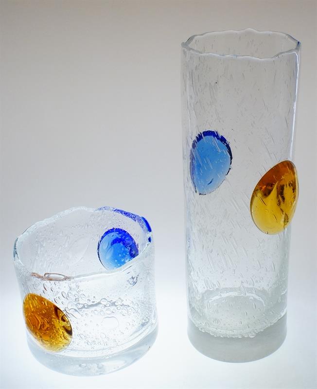 Hutní váza a mísa barevné nálepy Oldřich LÍPA sklárna MOSER