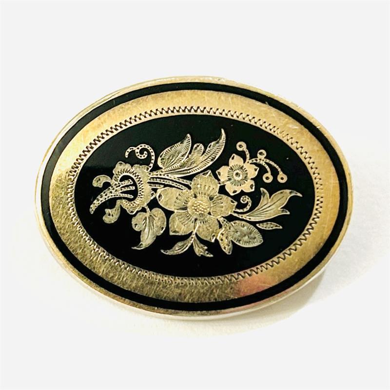 Stříbrná zlacená biedermeierová brož se smaltem "květiny"