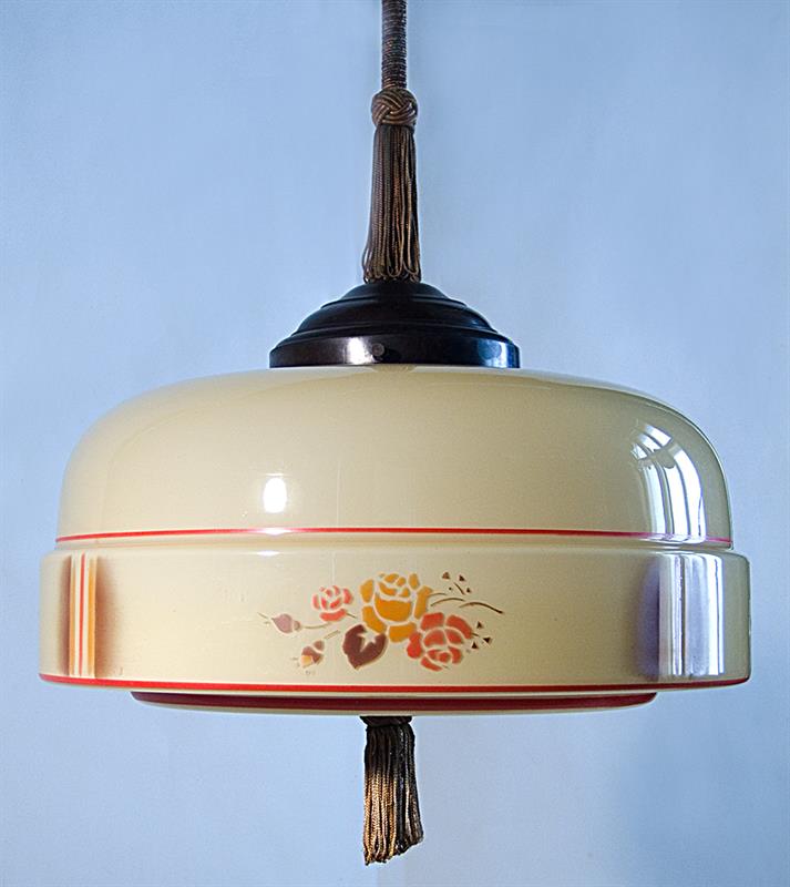 Skleněná a mosazná závěsná lampa ve stylu Art Deco, 1940s