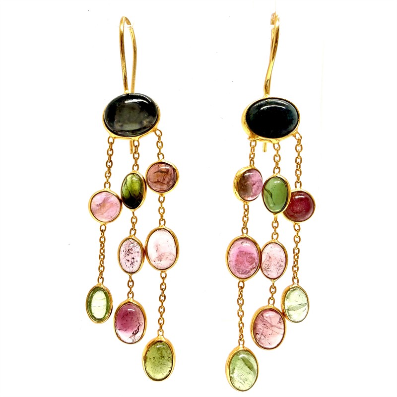 Závěsné náušnice s turmalíny ze zlaceného stříbra