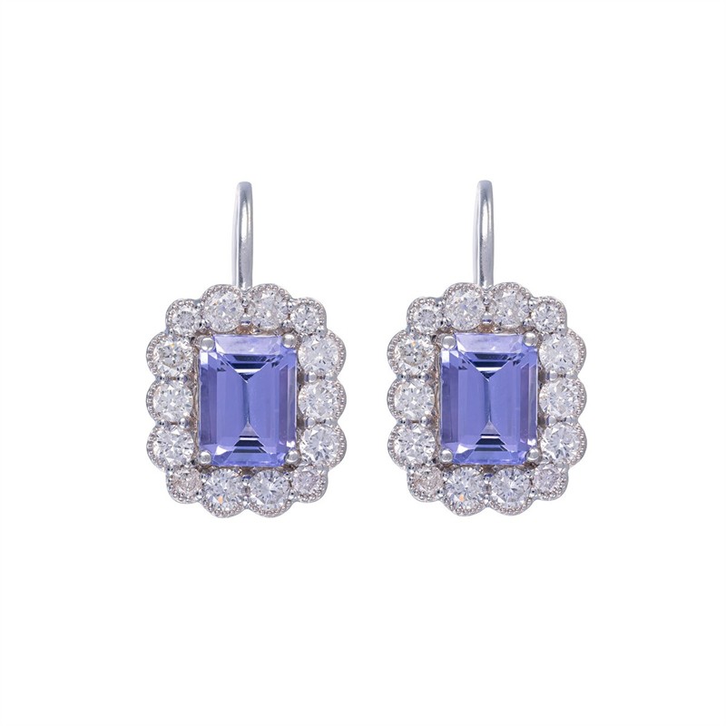 Zlaté náušnice s přírodními tanzanity a přírodními diamanty