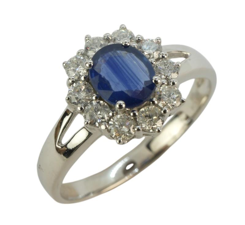 Zlatý prsten se safírem a brilianty