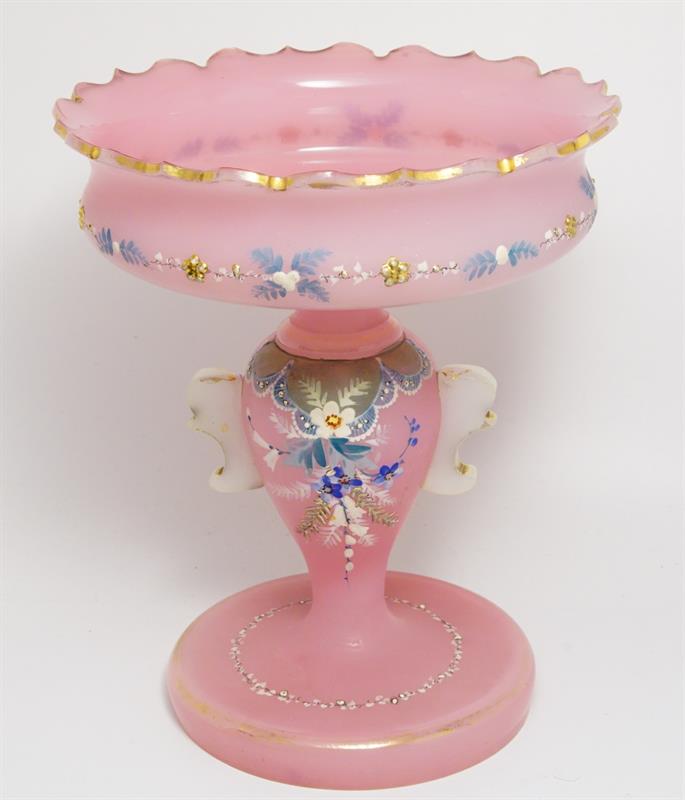 Nástolec na bonbóny malované opálové sklo, styl Biedermeier