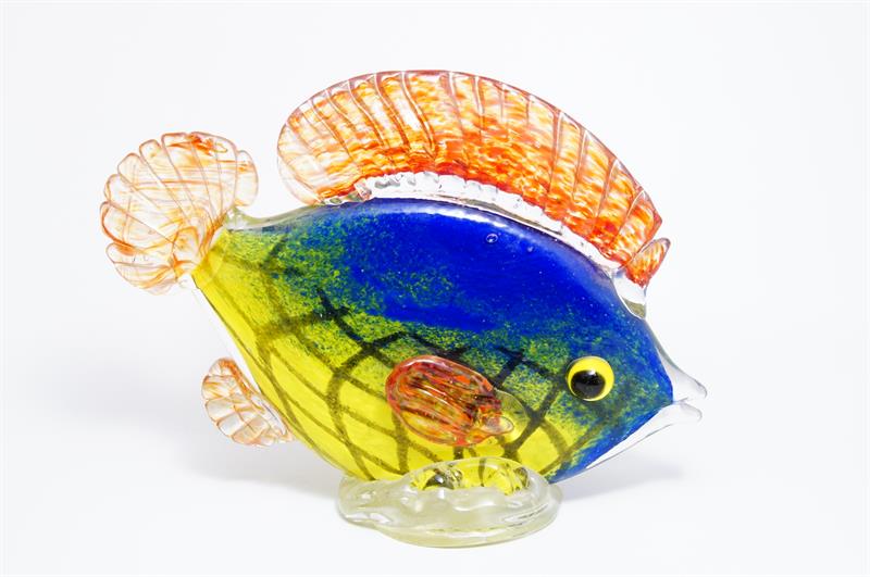 RYBA - figurální plastika barevné hutní sklo, sklárna ŽBS