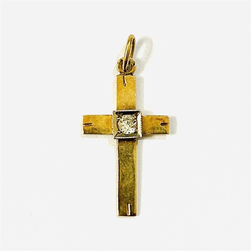 Zlatý art-deco přívěšek "kříž" s leukosafírem