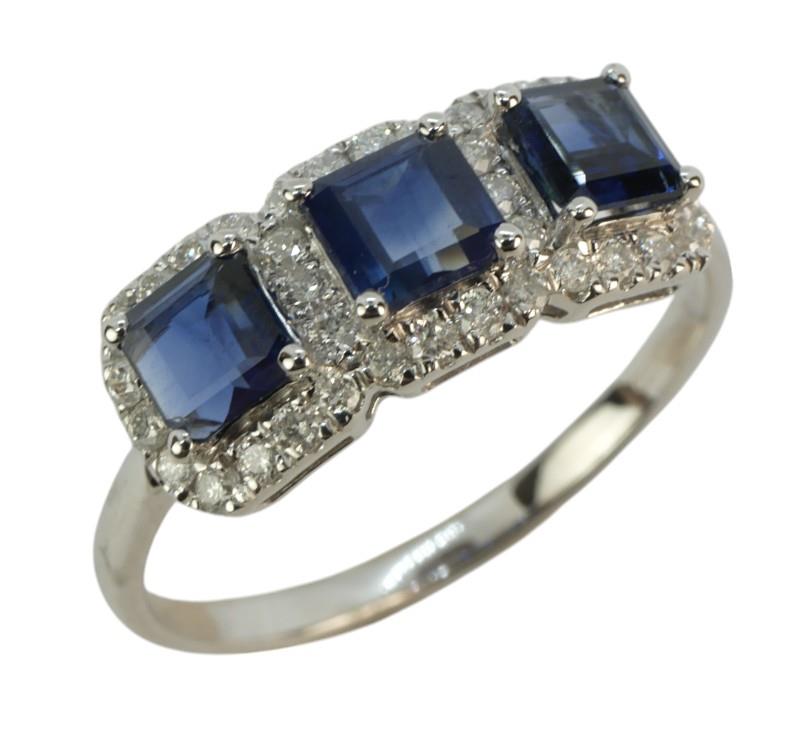 Zlatý prsten se safíry a brilianty