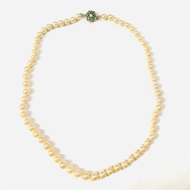 Zlatý perlový náhrdelník s diamanty a turmalíny