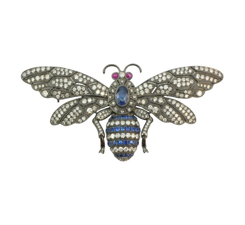 Zlatá brož s brilianty, safíry a rubíny - včela