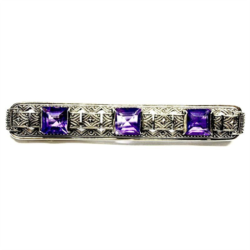 Stříbrná Art deco brož s ametysty