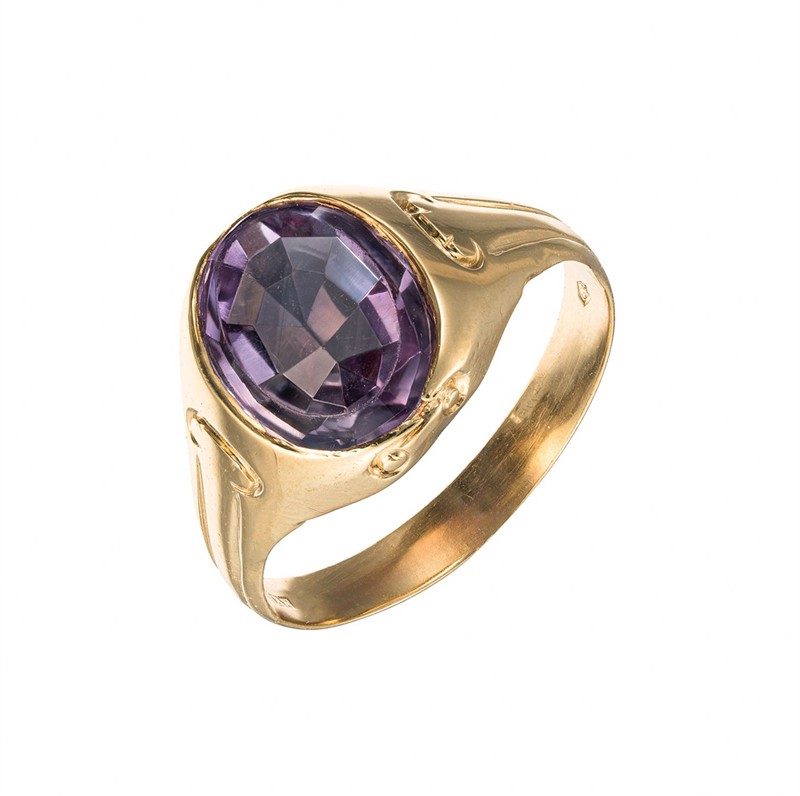 Zlatý prsten s přírodním ametystem