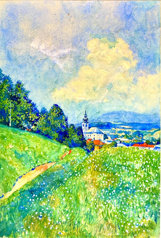 Josef Seiffert: Pohled do krajiny s kostelíkem (1933?)