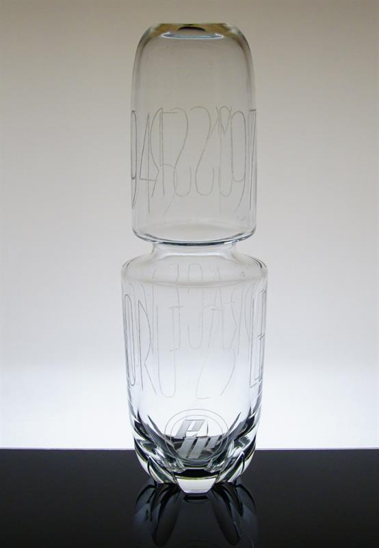 Čirá broušená váza s věnováním PTP Karel WÜNSCH Exbor 1970