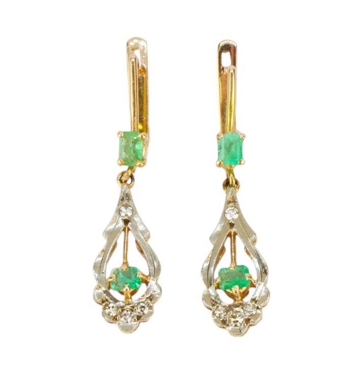 Zlaté náušnice se smaragdy a diamanty