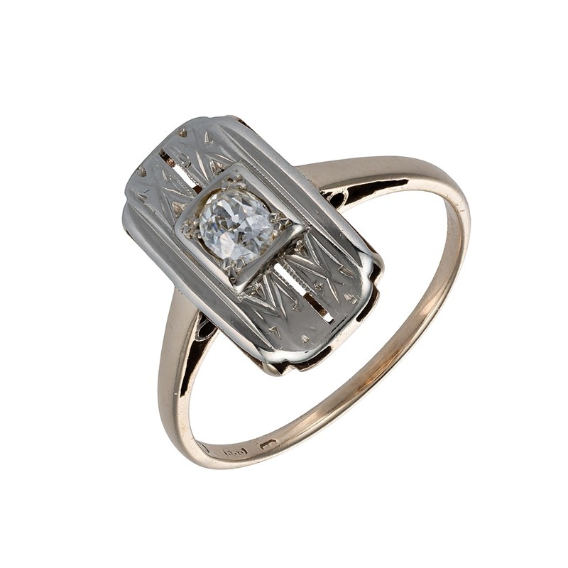 Art Deco zlatý prsten s přírodním diamantem 0,23 ct