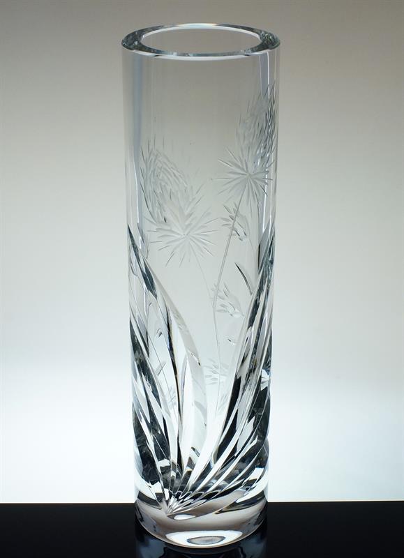 Masivní broušená křišťálová váza dekor BODLÁKY Josef ŠVARC