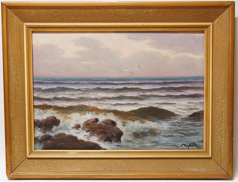 Mořský příboj s působivou oblohou - Viktor Jan RYCHLÍK olej