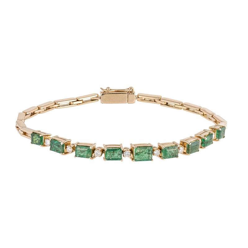 Zlatý náramek s přírodními smaragdy a diamanty