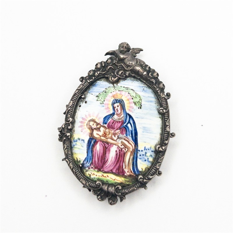 Starožitná miniatura Madony ve stříbrném rámečku