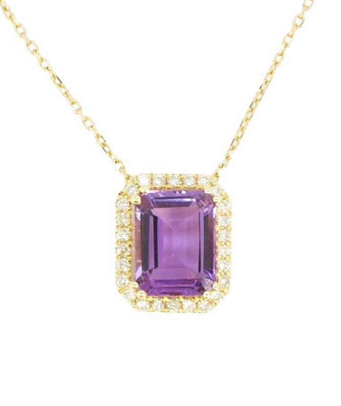 Zlatý náhrdelník s diamanty a ametystem