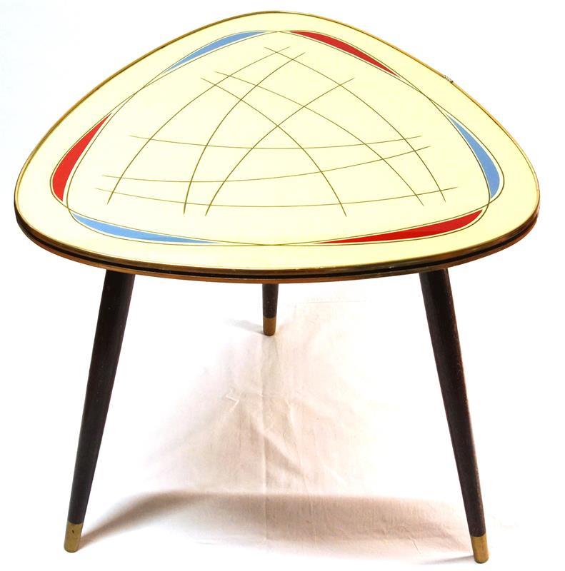 RETRO styl - stolek se skleněnou deskou s barevným dekorem