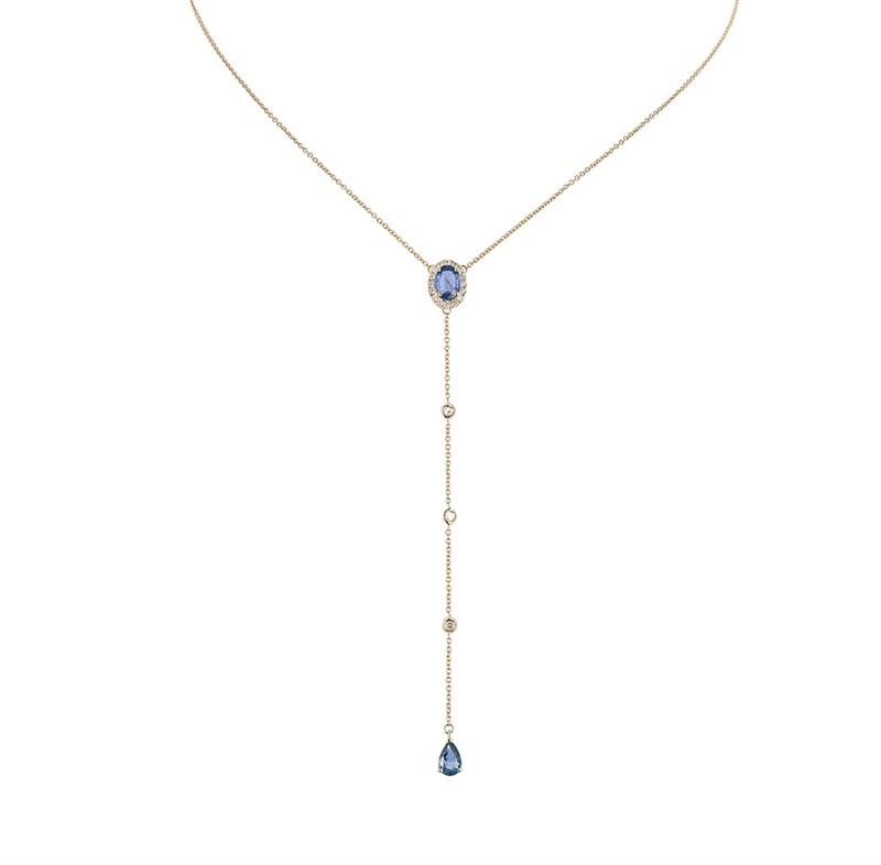 Zlatý náhrdelník s přírodními diamanty 0,15 ct a safíry