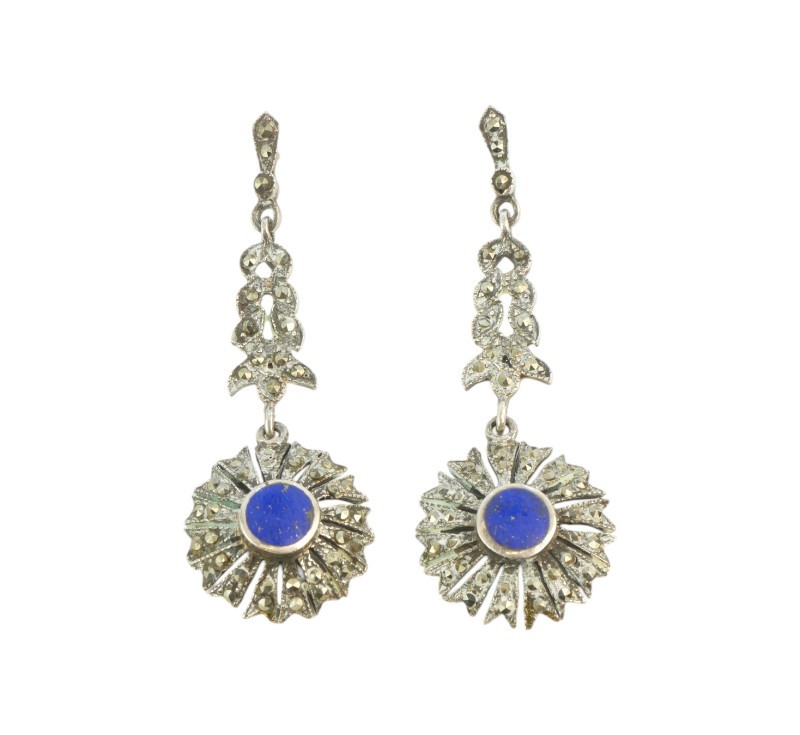 Stříbrné náušnice i s lapis lazuli a markazity