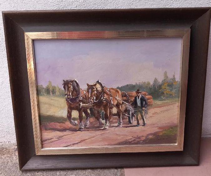 Koňský povoz, signováno Suchomel