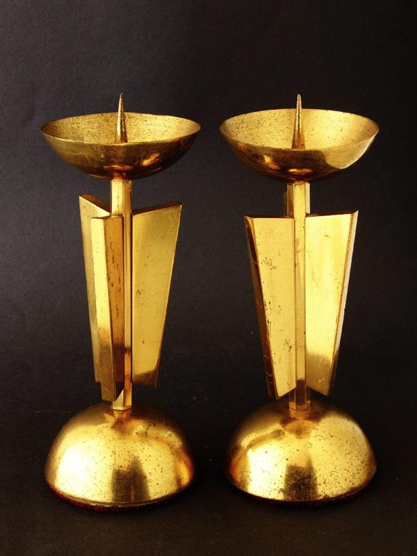 Art deco svícny pár, zlacený kov, kolem r. 1930