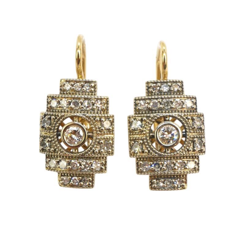 Zlaté briliantové náušnice ve stylu art deco