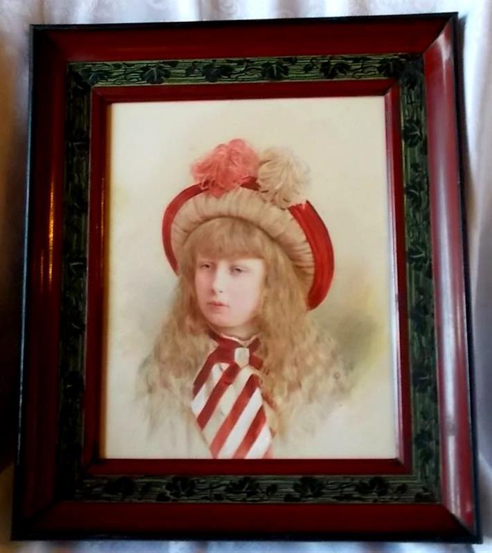 Dívka v klobouku, secesní rám, Viktor Oliva