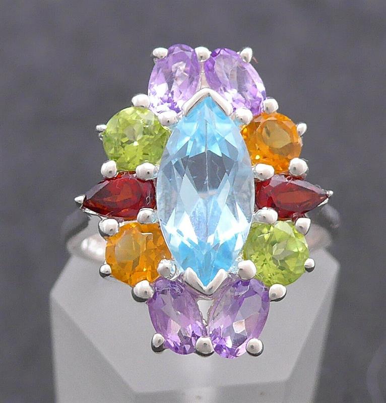 925 sterling stříbrný prsten s barevnými kameny