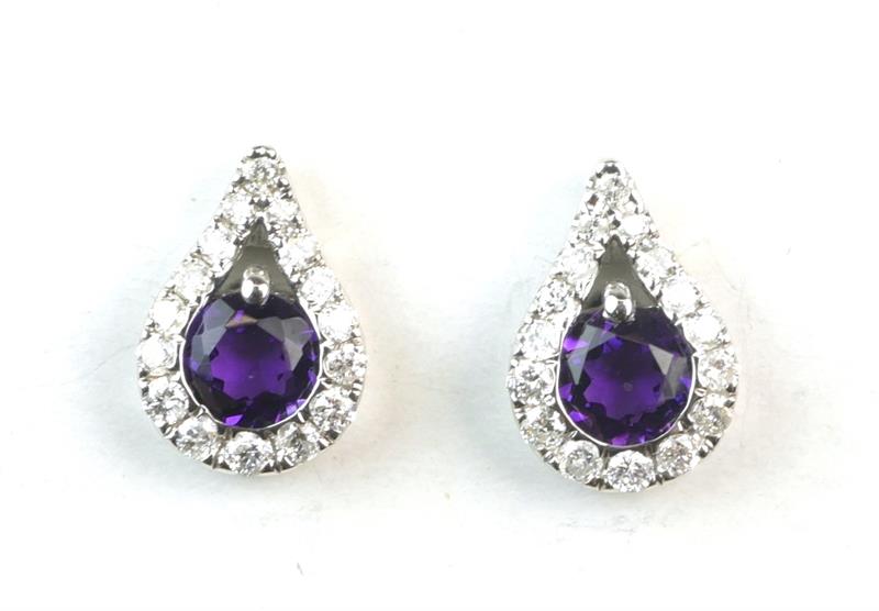 Zlaté náušnice - kapky s ametysty a brilianty