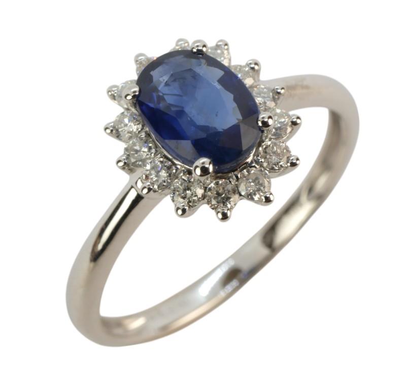 Zlatý prsten se safírem a brilianty