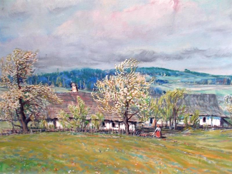 Krajina s rozkvetlými stromy ,K. Schauer,žák Kalvodův