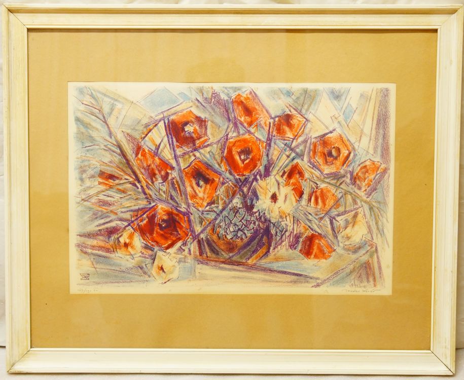 Kubistické zátiší s kyticí  Jaroslav KOVÁŘ, barevná litografie