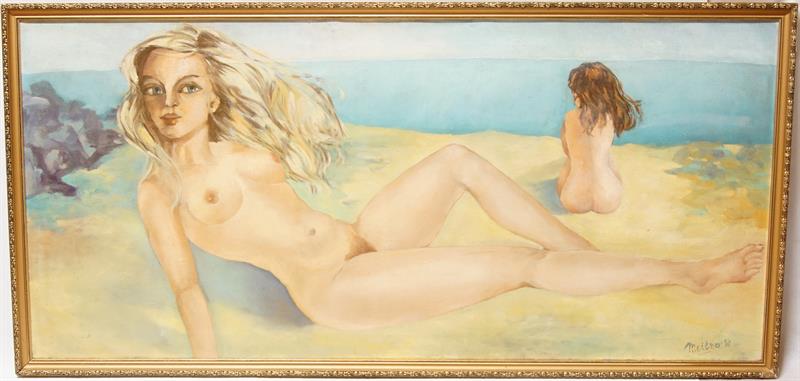 Dívky na pláži - akt, větší formát olejomalba MEITNER 1936
