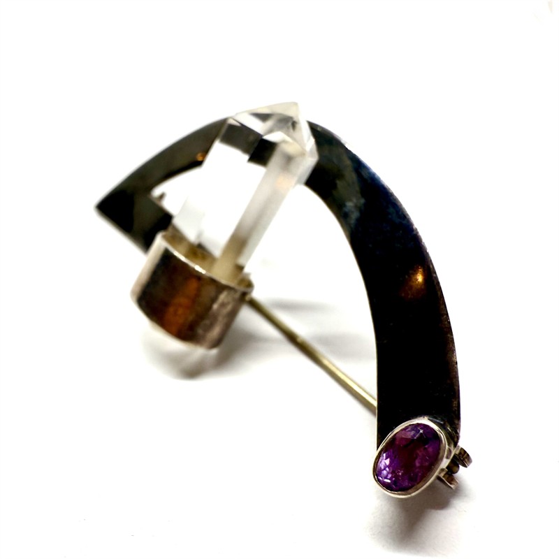 Originální stříbrná brož s horským křišťálem