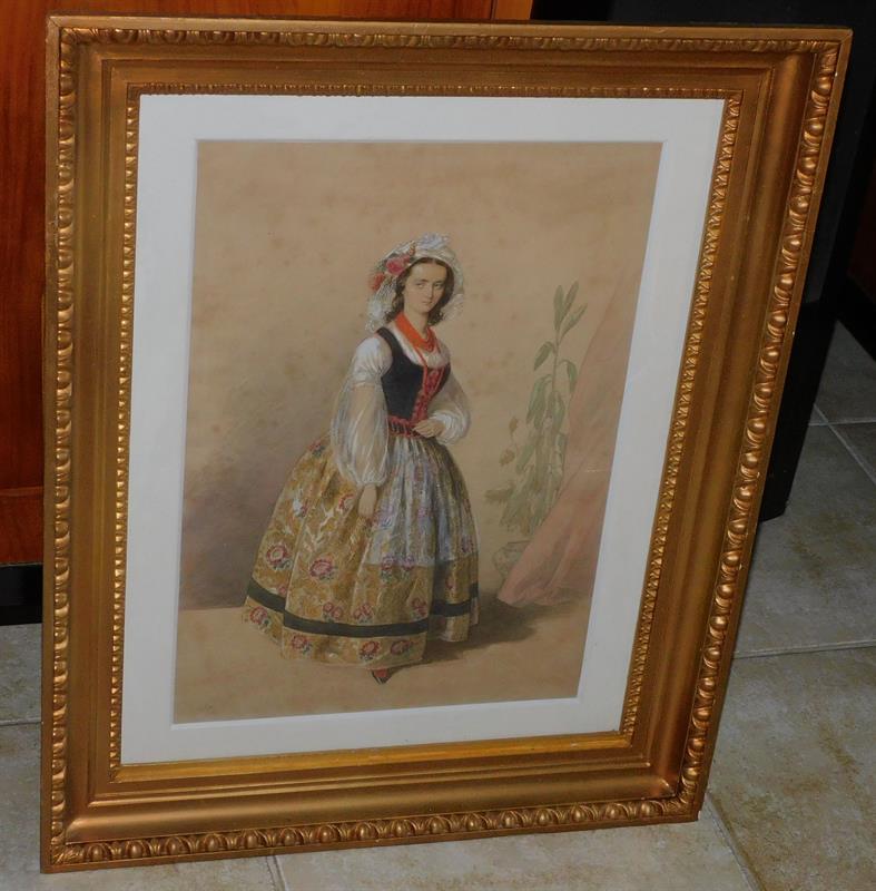 BURDA 1858 - akvarel, biedermeier rám