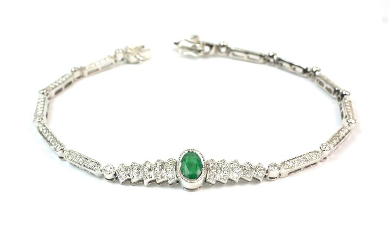 Zlatý náramek se smaragdem a brilianty 0,55 ct