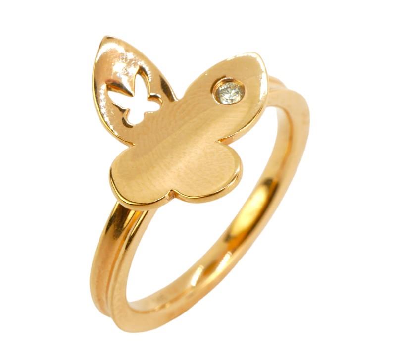 Zlatý prsten a bílým diamantem – motýl