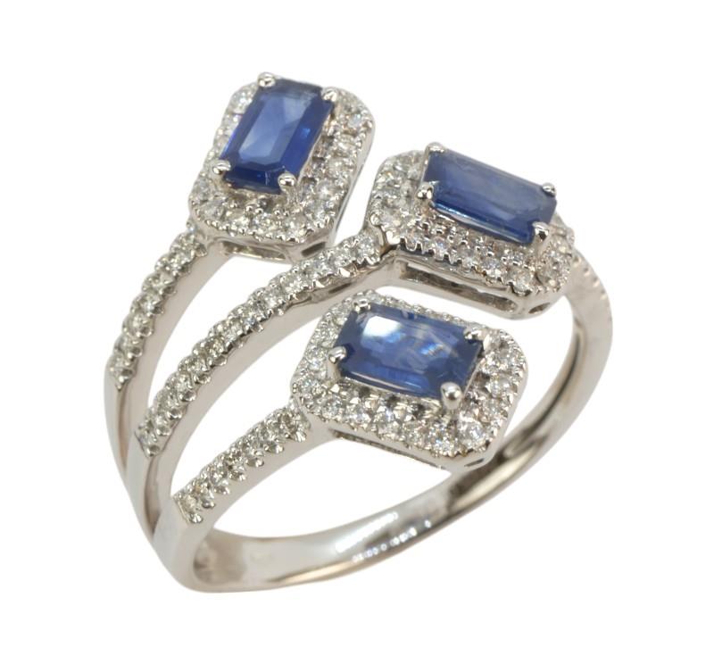 Zlatý prsten se safíry a brilianty