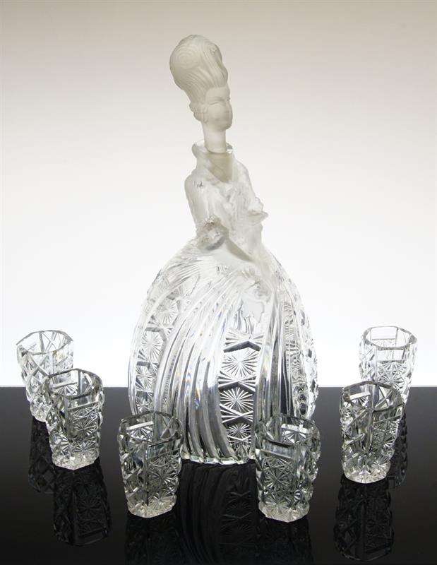 Dáma v šatech - luxusní likérová souprava, styl Art - Deco