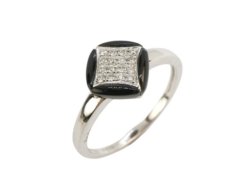 Zlatý prsten s bílými diamanty a onyxy