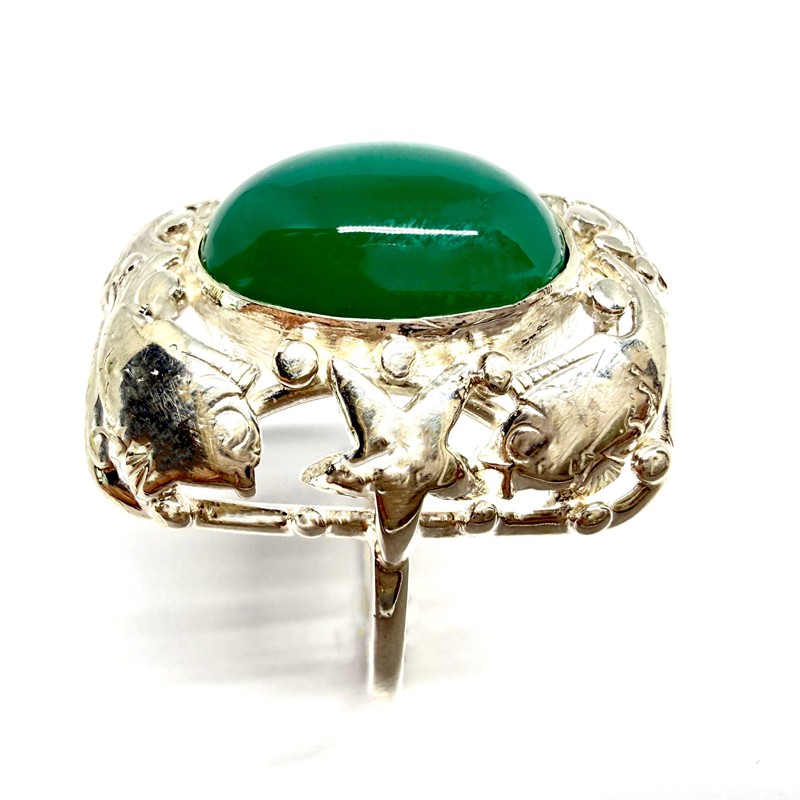 Designový stříbrný prsten s chrysoprasem - G. Kramer