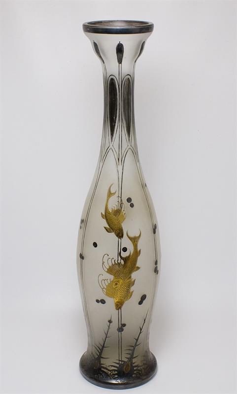 Secesní váza dekor zlaté ryby styl Chinoiserie  C. GOLDBERG